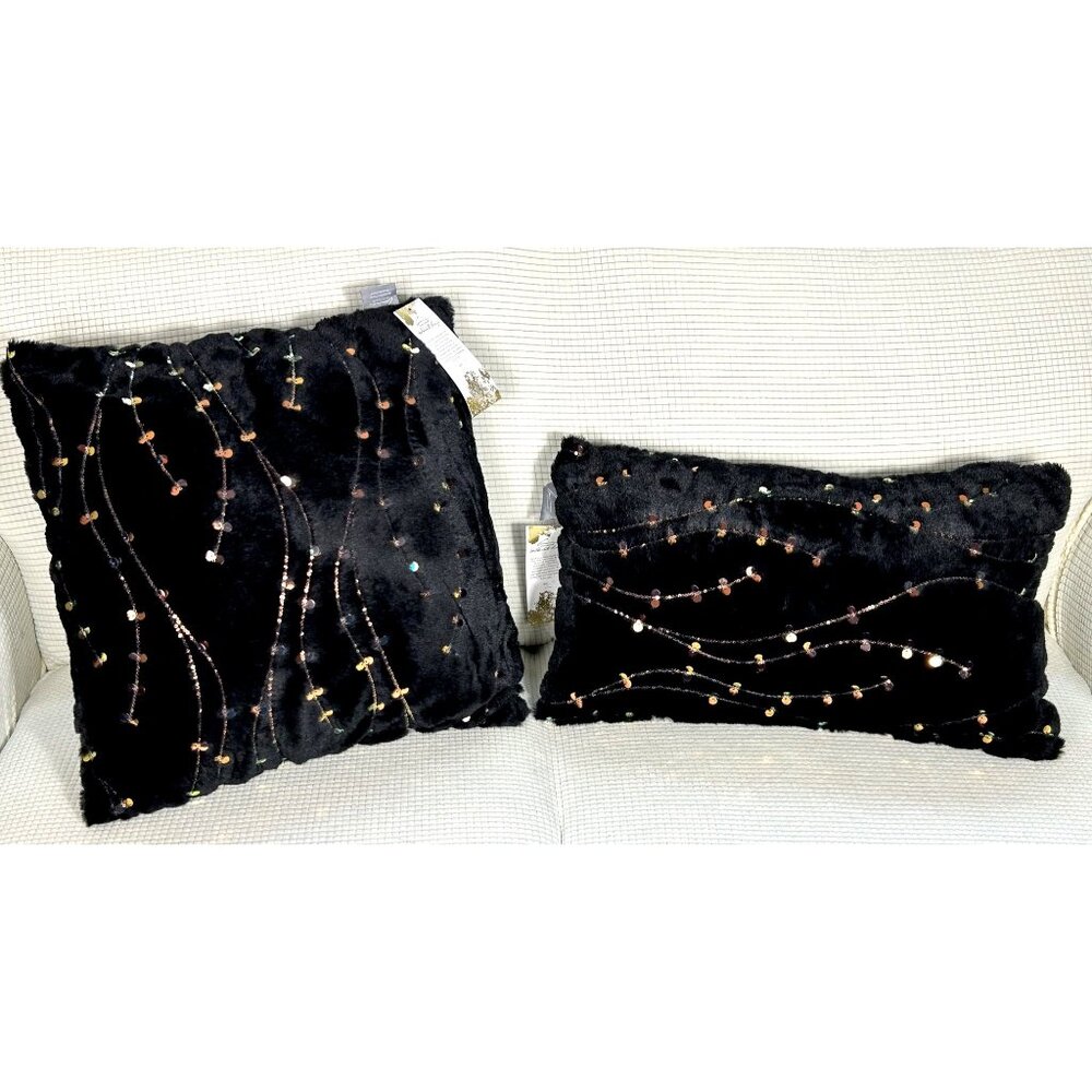 Aviva Stanoff Black w/ Rose Gold Sequin MilkyWay Blanket 2 Pillow set, MSRP $799 - Picture 7 of 13